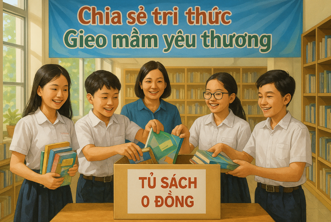 PHÁT ĐỘNG PHONG TRÀO QUYÊN GÓP SÁCH GIÁO KHOA CŨ – GÓP XÂY DỰNG “TỦ SÁCH 0 ĐỒNG”