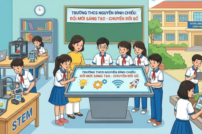 TRƯỜNG THCS NGUYỄN ĐÌNH CHIỂU ĐẨY MẠNH TRUYỀN THÔNG THỰC HIỆN NGHỊ QUYẾT SỐ 57-NQ/TW VỀ PHÁT TRIỂN KHOA HỌC, CÔNG NGHỆ VÀ CHUYỂN ĐỔI SỐ